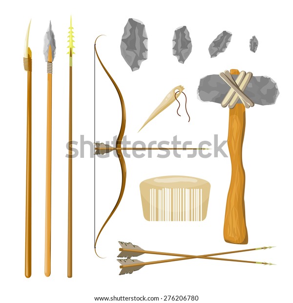 Set Tools Prehistoric Man Bow Arrow Stock Vector (Royalty Free) 276206780