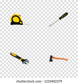 Set of tools realistic symbols with screwdriver, ax, measure tape and other icons for your web mobile app logo design.