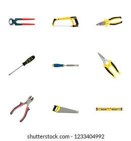 Set of tools realistic symbols with screwdriver, saw, tongs and other icons for your web mobile app logo design.