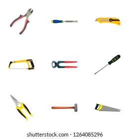 Set of tools realistic symbols with shear, carpenter, pliers and other icons for your web mobile app logo design.