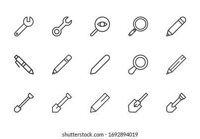 Set of tools related vector line icons. Premium linear symbols pack. Vector illustration isolated on a white background. Web symbols for web sites and mobile app. Trendy design. 