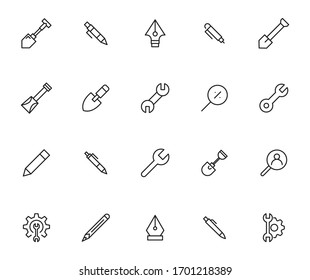 Set of tools related vector line icons. Premium linear symbols pack. Vector illustration isolated on a white background. Web symbols for web sites and mobile app. Trendy design. 