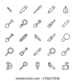 Conjunto de iconos de línea vectorial relacionados con herramientas. Paquete de símbolos lineales Premium. Ilustración vectorial aislada en un fondo blanco. Símbolos web para sitios web y aplicaciones móviles. Diseño moderno. 