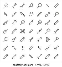Set of tools related vector line icons. Premium linear symbols pack. Vector illustration isolated on a white background. Web symbols for web sites and mobile app. Trendy design. 