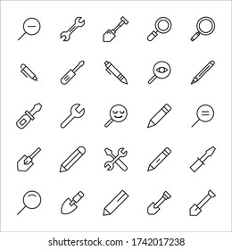 Satz von Tools für Vektor Linie Symbole. Premium Linearsymbole Pack. Vector Illustration auf weißem Hintergrund isoliert. Web-Symbole für Websites und mobile Anwendungen. Trendy Design. 