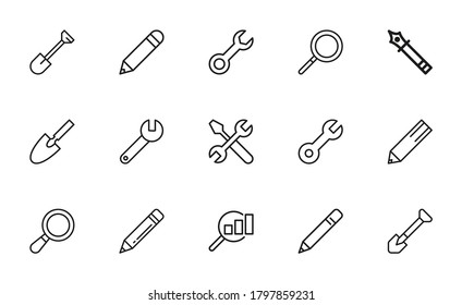 Set of tools related vector line icons. Premium linear symbols pack. Vector illustration isolated on a white background. Web symbols for web sites and mobile app. Trendy design.