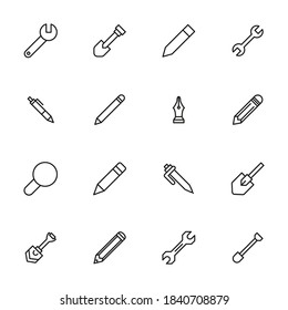 Set of tools related vector line icons. Premium linear symbols pack. Vector illustration isolated on a white background. Web symbols for web sites and mobile app. Trendy design.