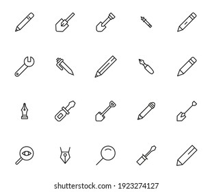 Set of tools related vector line icons. Premium linear symbols pack. Vector illustration isolated on a white background. Web symbols for web sites and mobile app. Trendy design.