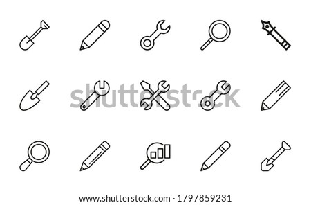 Set of tools related vector line icons. Premium linear symbols pack. Vector illustration isolated on a white background. Web symbols for web sites and mobile app. Trendy design.