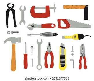 Set of tools for repair and construction. Vector flat elements for design.