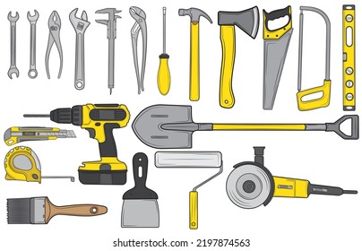 A set of tools for repairs in the house isolated on a white background. Repair tool. vector illustration