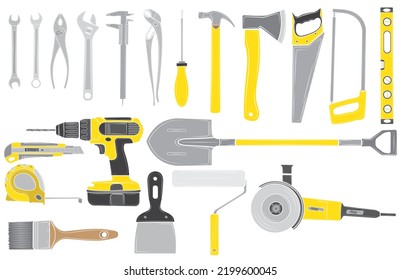 A set of tools for repairs in the house isolated on a white background. Repair tool. vector illustration