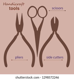 a set of tools, scissors, pliers and side cutters, a set for needlework