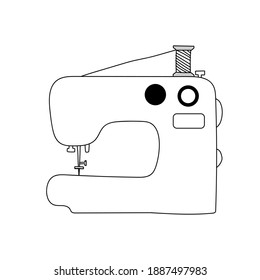 
Conjunto de herramientas para costureras, máquina de coser eléctrica, bobinas de hilo, imagen vectorial en estilo doodle, tracción manual, aislamiento en un fondo blanco.