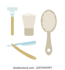 Set of tools for shaving on white background