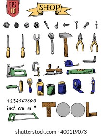 Set of tools in shop