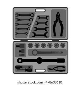 Set of tools in a suitcase for auto repair, plumbing and construction work.vector illustration