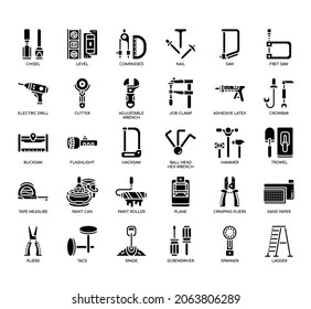 Set of tools supplies thin line icons for any web and app project. 
