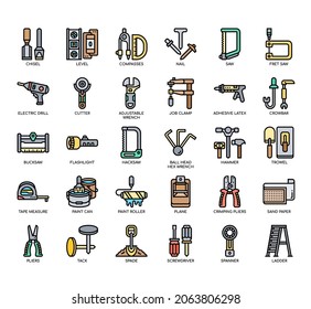 Set of tools supplies thin line icons for any web and app project. 