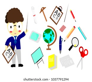 Set of tools for teacher,Collection of education,Vector.