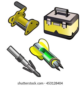A set of tools for vaccination and tagging of wild animals. Vector illustration.