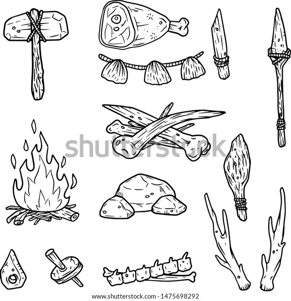 Set Tools Weapons Caveman Prehistoric Items Stock Vector (Royalty Free ...