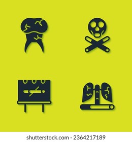 Set Tooth with caries, Disease lungs, No smoking and Bones and skull icon. Vector