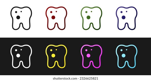 Set Tooth with caries icon isolated on black and white background. Tooth decay.  Vector