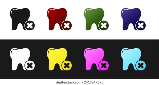 Set Tooth with caries icon isolated on black and white background. Tooth decay.  Vector