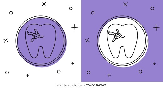 Set Tooth with caries icon isolated on white and purple background. Tooth decay.  Vector