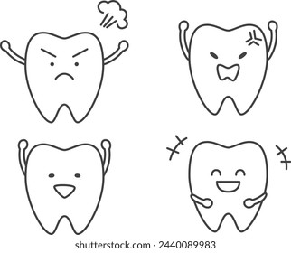 A set of tooth characters with various facial expressions such as angry and laughing.