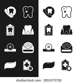 Set Tooth, Dental card, Online dental care, with caries, Otolaryngological head reflector, floss,  and Toothpaste icon. Vector
