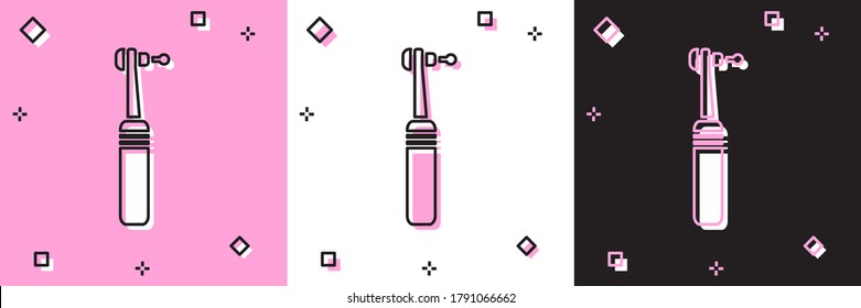 Set Tooth drill icon isolated on pink and white, black background. Dental handpiece for drilling and grinding tools. Medical instrument.  Vector Illustration