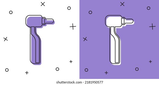 Set Tooth drill icon isolated on white and purple background. Dental handpiece for drilling and grinding tools.  Vector