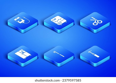 Set Tooth drill, IV bag, Toothbrush, Medicine cabinet, Monitor with cardiogram and Medical scissors icon. Vector