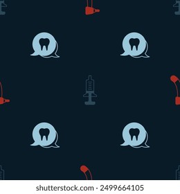 Set Tooth drill, Syringe and  on seamless pattern. Vector