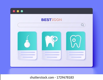 Set Tooth, Enema pear and Tooth with caries icon. Vector