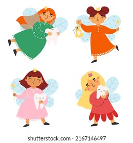 Set with tooth fairies. Vector illustration