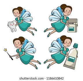 Set of tooth fairy cartoons