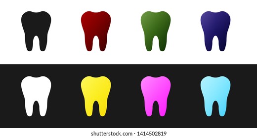 Set Tooth icon isolated on black and white background. Tooth symbol for dentistry clinic or dentist medical center and toothpaste package. Vector Illustration