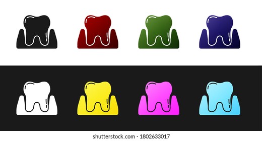 Set Tooth icon isolated on black and white background. Tooth symbol for dentistry clinic or dentist medical center and toothpaste package. Vector.