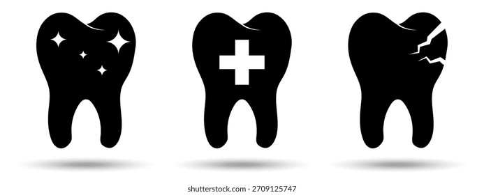 Set tooth icon. Set tooth icon on a white background, isolated. The icon has three uses in applications and websites. Vector illustration. Set tooth icon on a white background.