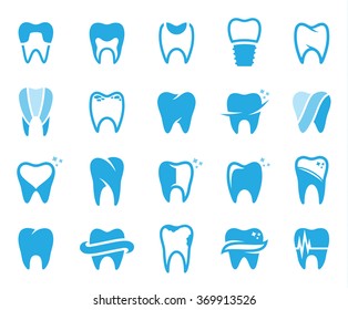 Set of tooth icons for dentist and dental care clinics