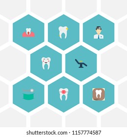 Set of tooth icons flat style symbols with orthodontist, parodontosis, dental x-ray and other icons for your web mobile app logo design.