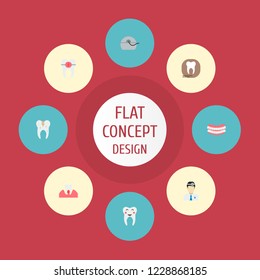 Set of tooth icons flat style symbols with healthy, caries, denture and other icons for your web mobile app logo design.