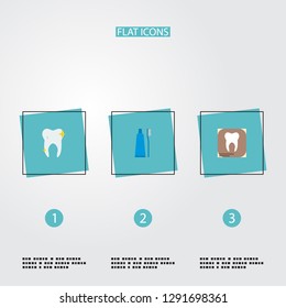 Set of tooth icons flat style symbols with dental x-ray, tooth, toothpaste and other icons for your web mobile app logo design.