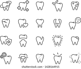 set of tooth line icons, such as dentist, toothbrush, dental, clean