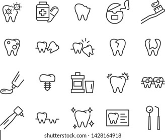 set of tooth line icons, such as dentist, toothbrush, dental, clean