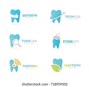 Set of tooth logo combination. Dental and oral symbol or icon. Unique clinic and medical logotype design template.