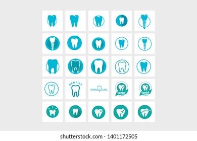 Set of tooth vector icons for dental clinics. A large set of logos for dentistry. - vector